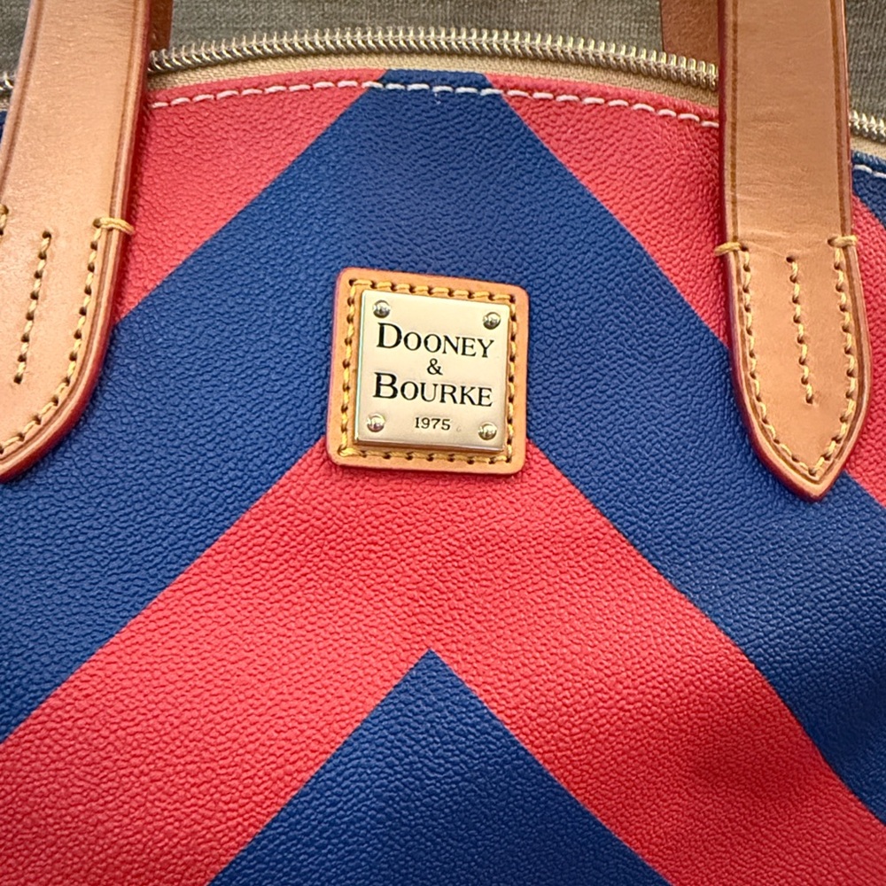 Dooney & Bourke Red and Blue Chevron Satchel - Picture 3 of 6